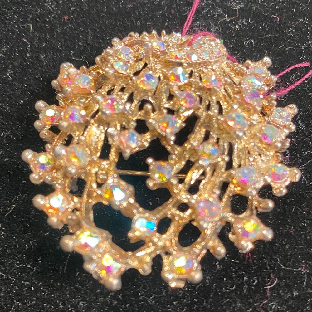 Gold Floral Crystal Cluster Brooch - Gold
